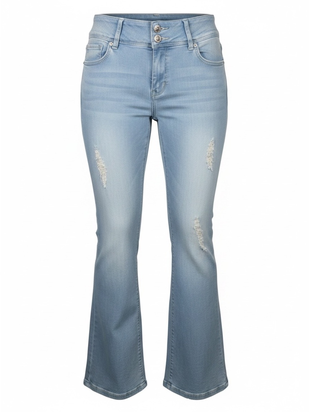 Silver Diva Light Wash Flare Jeans with Distressed Detail